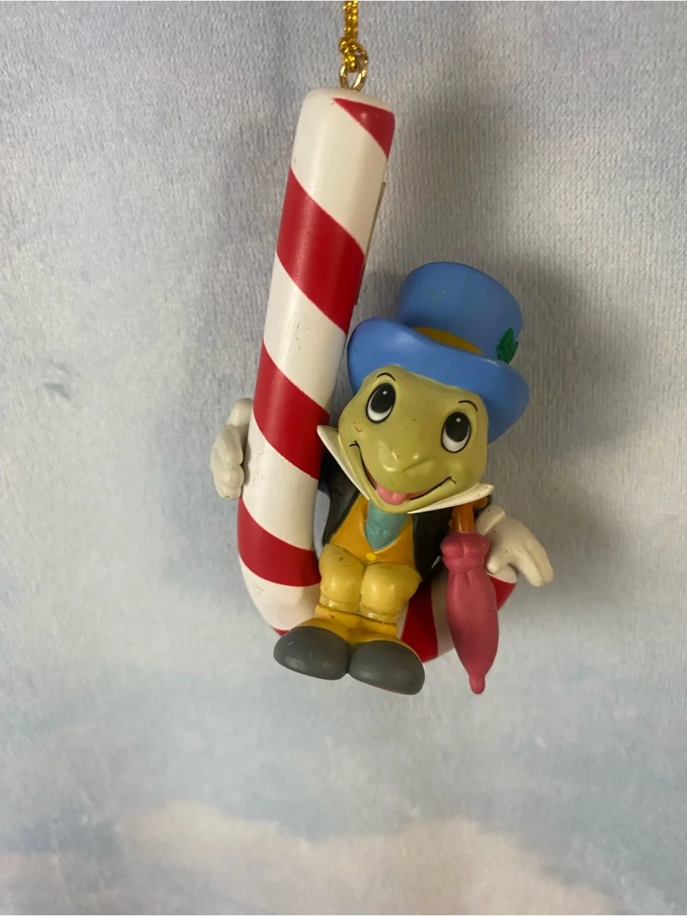 Vintage 90s Jiminy Cricket on Candy Cane Christmas Ornament with Box